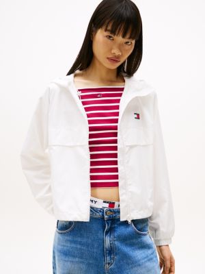 white tommy badge windbreaker for women tommy jeans