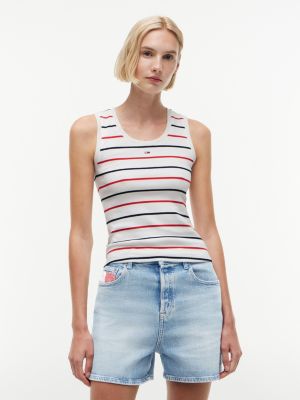 white geripptes slim fit tanktop mit tiefem ausschnitt für damen - tommy jeans