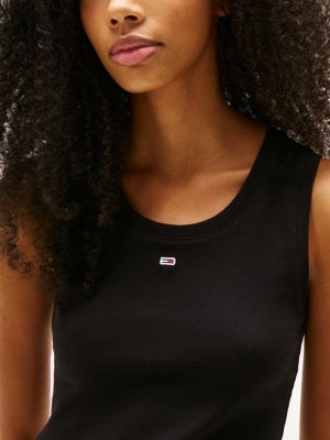 black ribbed slim tank top for women tommy jeans