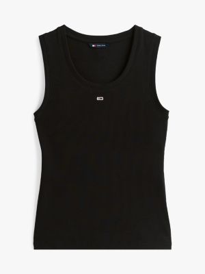 black ribbed slim tank top for women tommy jeans