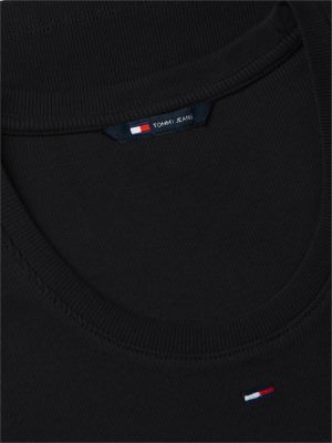 schwarz geripptes slim fit tanktop mit tiefem rundhals für damen - tommy jeans