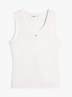 white ribbed slim tank top for women tommy jeans