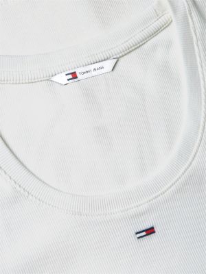 white ribbed slim scoop neck tank top for women tommy jeans