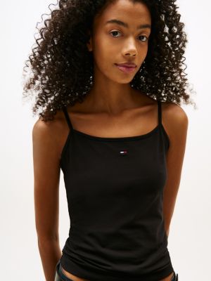 black slim spaghetti strap top for women tommy jeans