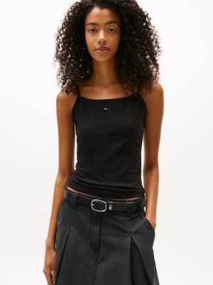 black slim spaghetti strap top for women tommy jeans
