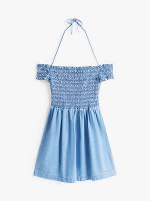 blue chambray fit and flare mini dress for women tommy jeans