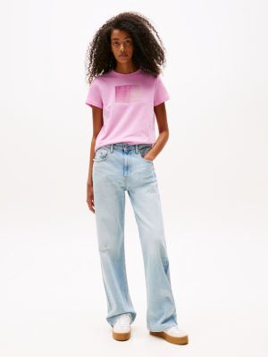 grey gradient logo crew neck t-shirt for women tommy jeans