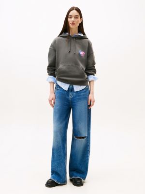 schwarz boxy fit hoodie mit rücken-grafik für damen - tommy jeans