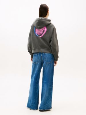 schwarz boxy fit hoodie mit rücken-grafik für damen - tommy jeans