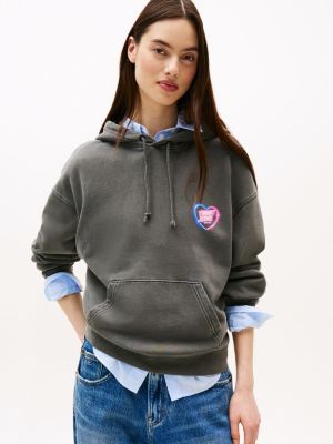 black boxy fit hoodie mit rücken-grafik für damen - tommy jeans