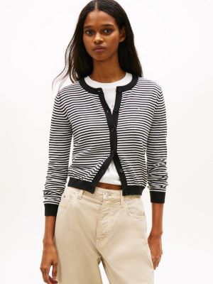 cardigan slim côtelé à col ras-du-cou black pour femmes tommy jeans