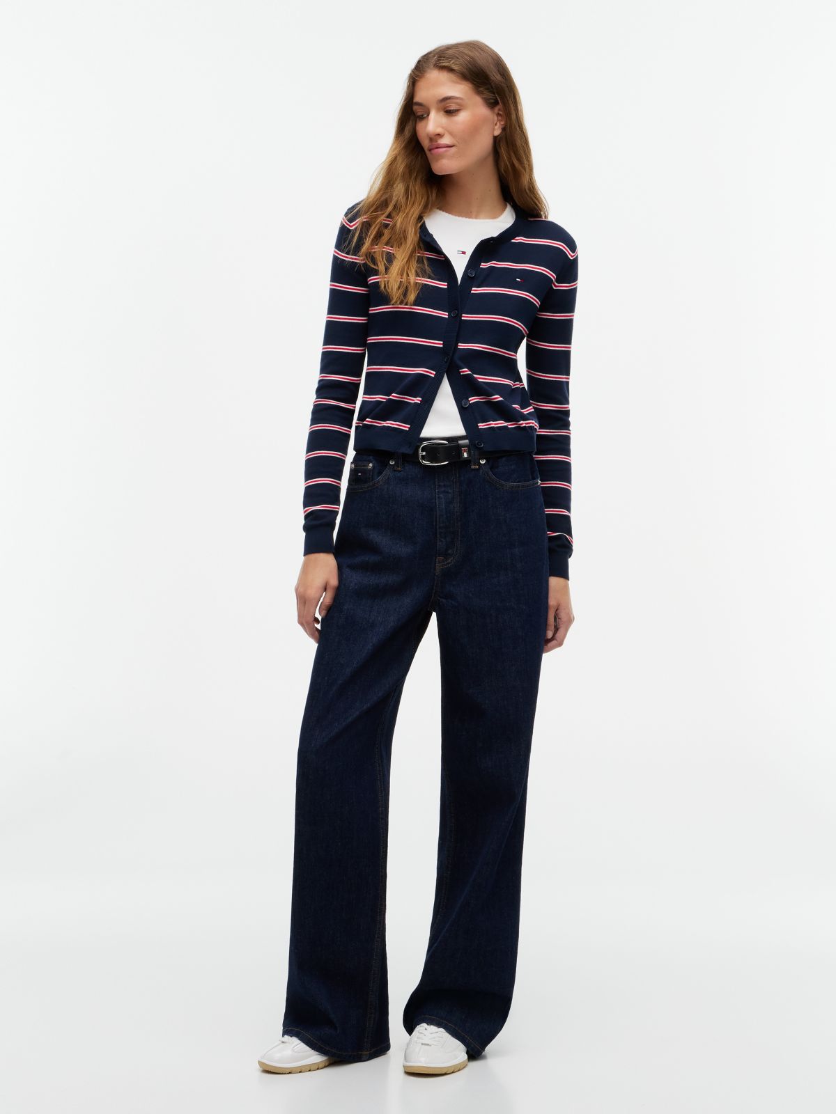 Slim Crew Neck Cardigan — Blue