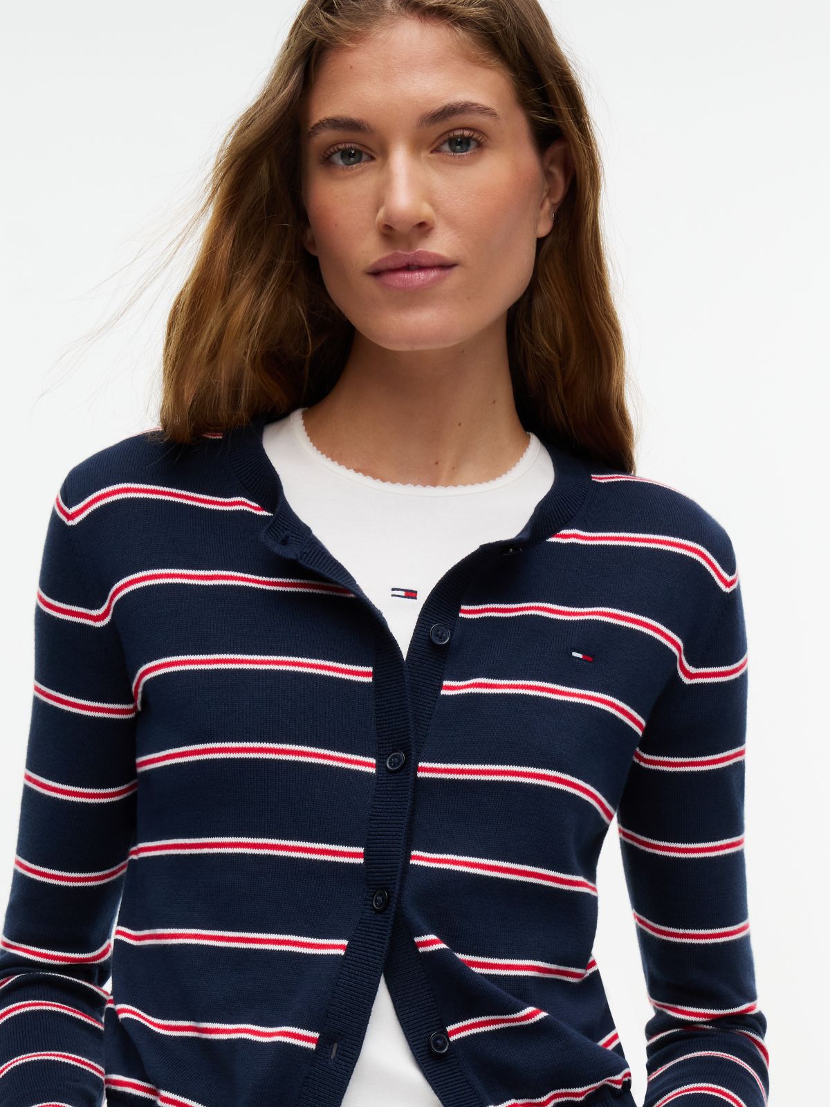 Slim Crew Neck Cardigan — Blue