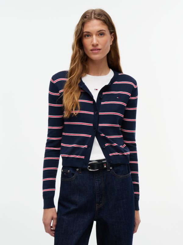 Slim Crew Neck Cardigan — Blue