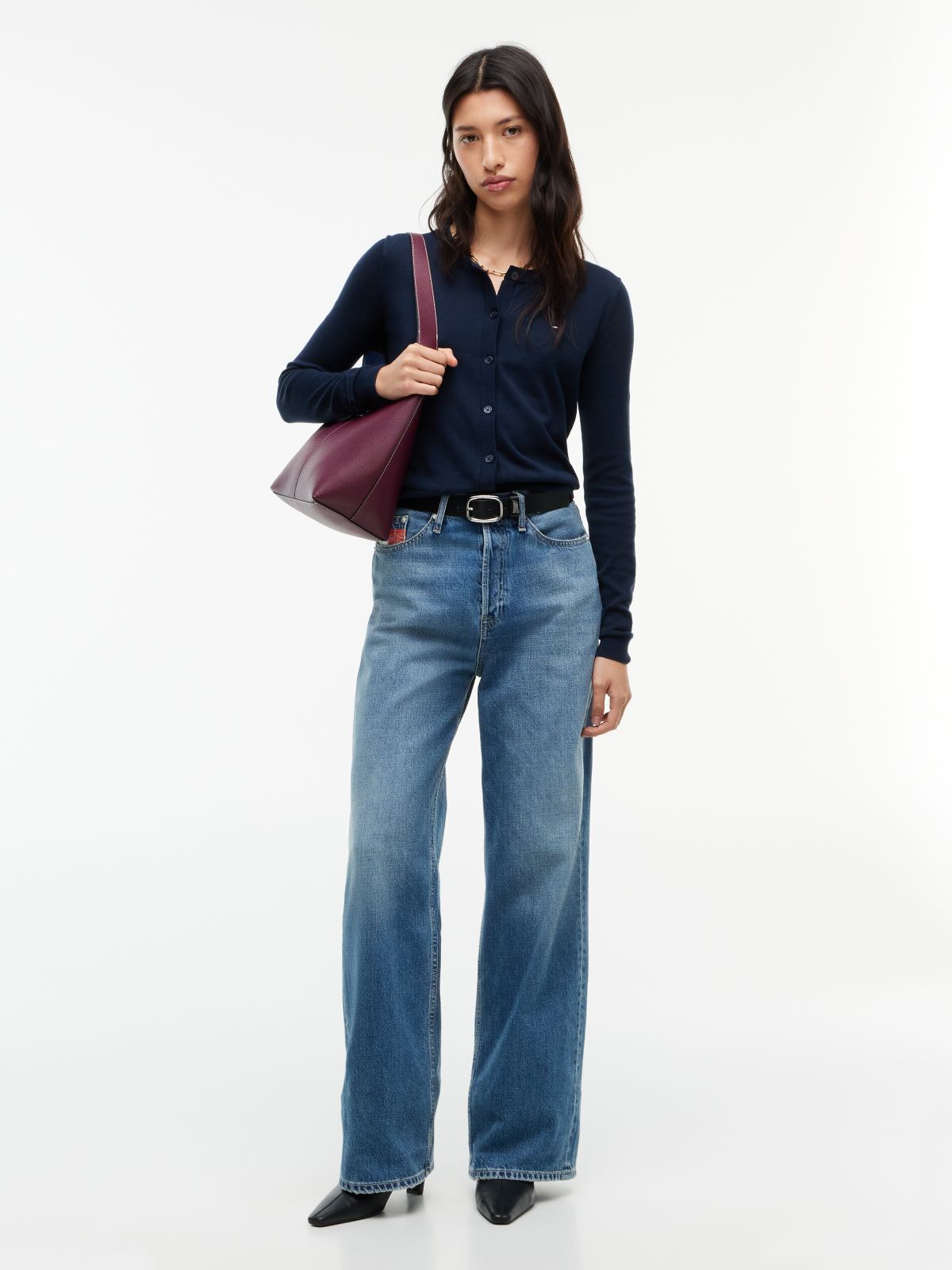Slim Crew Neck Cardigan — Blue