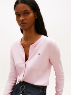 Slim Crew Neck Cardigan — Pink 2