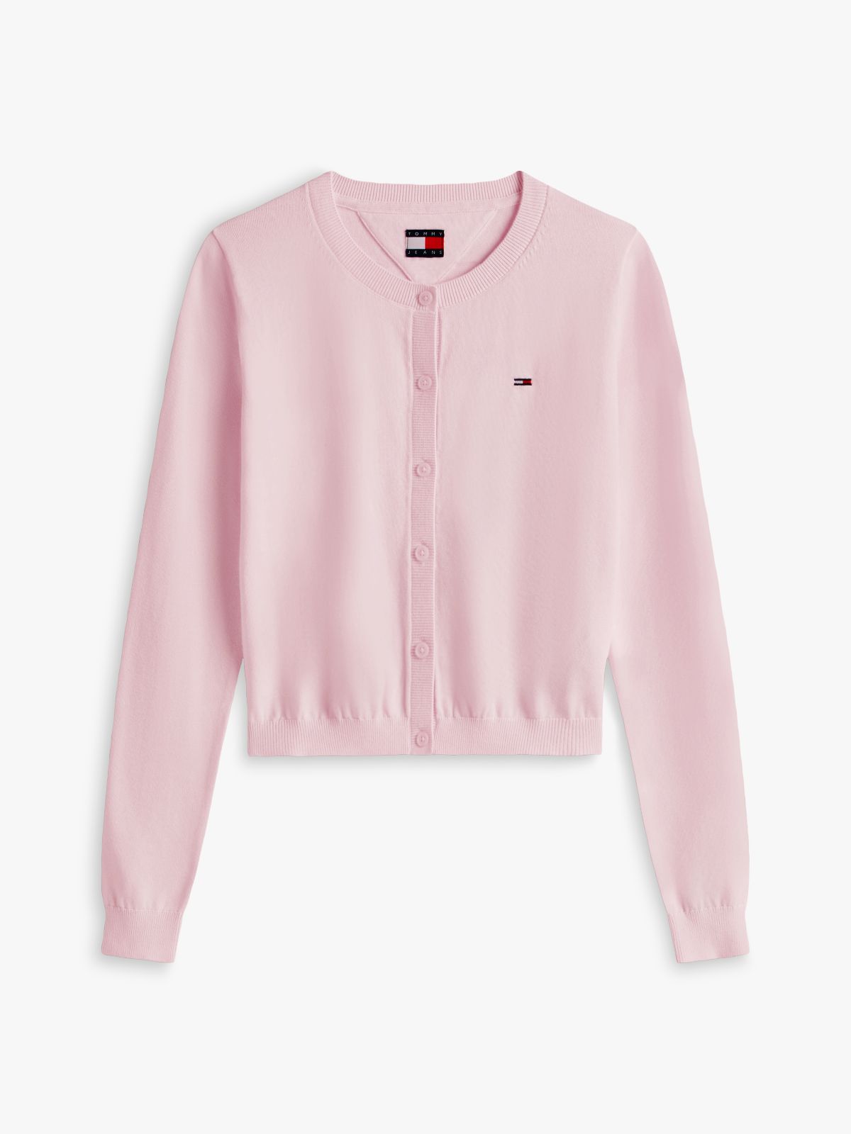 Slim Crew Neck Cardigan — Pink