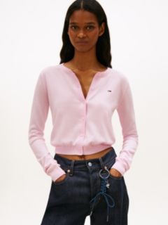 Slim Crew Neck Cardigan — Pink 1