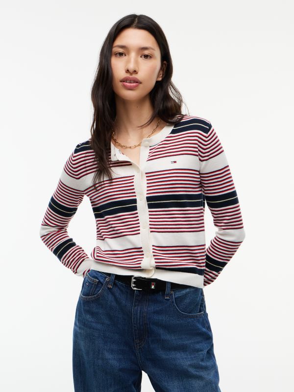 Slim Crew Neck Cardigan — Red