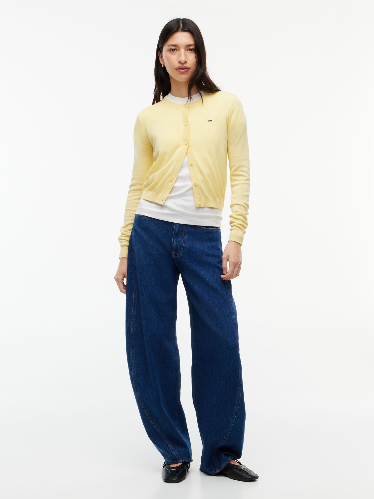 Slim Crew Neck Cardigan — Yellow