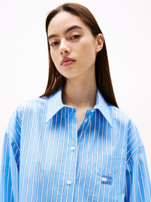 blau oversized fit mini-hemdkleid für damen - tommy jeans