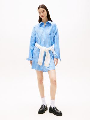 blue oversized fit mini-hemdkleid für damen - tommy jeans