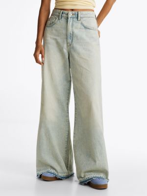 blauw jeans met wijde fit en gerafelde zoom voor dames - tommy jeans