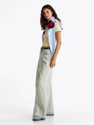 blauw jeans met wijde fit en gerafelde zoom voor dames - tommy jeans