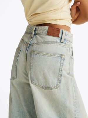 blue frayed hem wide leg jeans for women tommy jeans