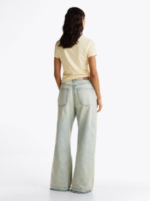 blauw jeans met wijde fit en gerafelde zoom voor dames - tommy jeans