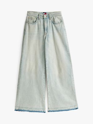 blauw jeans met wijde fit en gerafelde zoom voor dames - tommy jeans