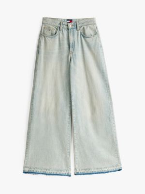 blue frayed hem wide leg jeans for women tommy jeans