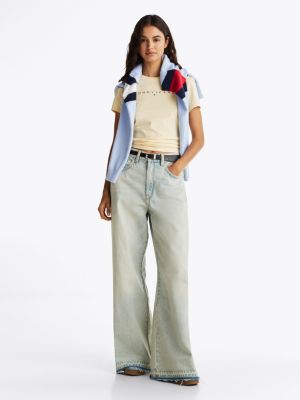 blue frayed hem wide leg jeans for women tommy jeans