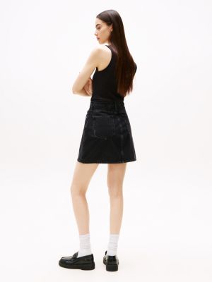 black regular mom mini skirt for women tommy jeans