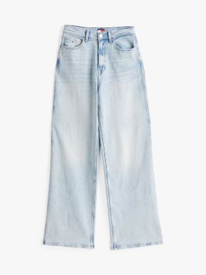 blau claire jeans mit weitem bein und hohem bund für damen - tommy jeans