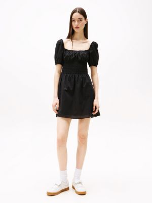 vestido de minivolantes con cuello cuadrado black de mujeres tommy jeans