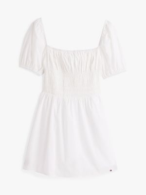 vestido de minivolantes con cuello cuadrado blanco de mujeres tommy jeans