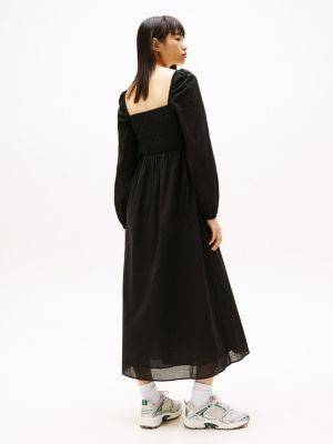 robe midi en voile à col carré noir pour femmes tommy jeans