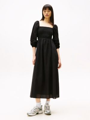 robe midi en voile à col carré noir pour femmes tommy jeans