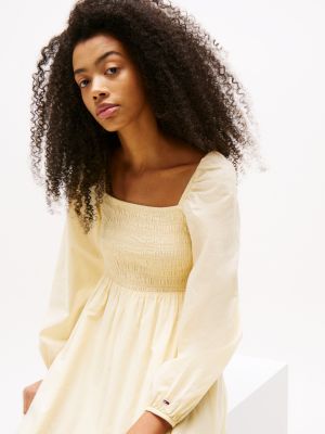 robe midi en voile à col carré jaune pour femmes tommy jeans