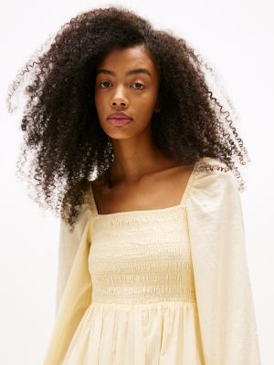 robe midi en voile à col carré jaune pour femmes tommy jeans