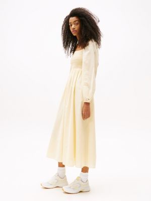 robe midi en voile à col carré jaune pour femmes tommy jeans