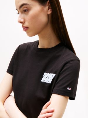 zwart t-shirt met ronde hals en bubbellogo voor dames - tommy jeans