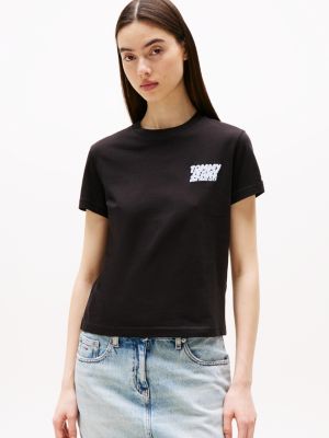 zwart t-shirt met ronde hals en bubbellogo voor dames - tommy jeans