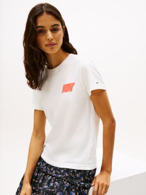 white bubble logo crew neck t-shirt for women tommy jeans