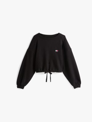 zwart boxy fit sweatshirt met tommy-badge voor dames - tommy jeans