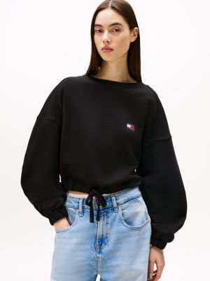 sweat coupe boxy tommy badge black pour femmes tommy jeans