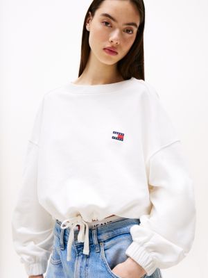 wit boxy fit sweatshirt met tommy-badge voor dames - tommy jeans