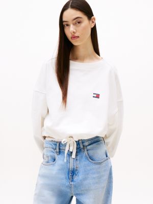 white boxy fit sweatshirt met tommy-badge voor dames - tommy jeans