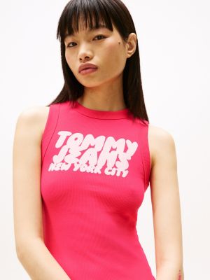 robe courte moulante à logo lettre bulle rose pour femmes tommy jeans